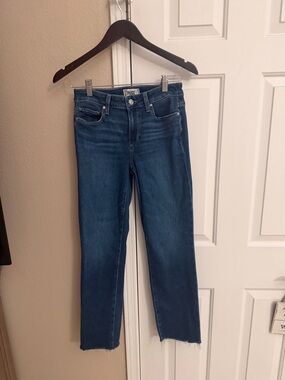PAIGE Indigo Straight-Leg Jeans Amber with Raw Hem